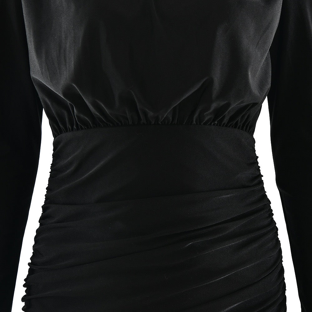 Turtleneck Mini Dress with Pleats in Shiny Fabric - JIMMY