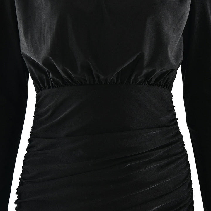 Turtleneck Mini Dress with Pleats in Shiny Fabric - JIMMY