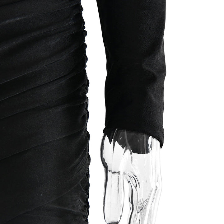 Turtleneck Mini Dress with Pleats in Shiny Fabric - JIMMY