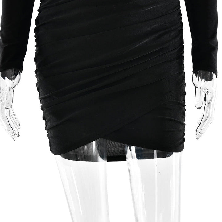 Turtleneck Mini Dress with Pleats in Shiny Fabric - JIMMY