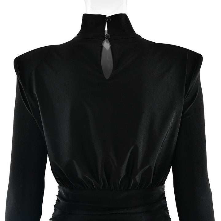 Turtleneck Mini Dress with Pleats in Shiny Fabric - JIMMY