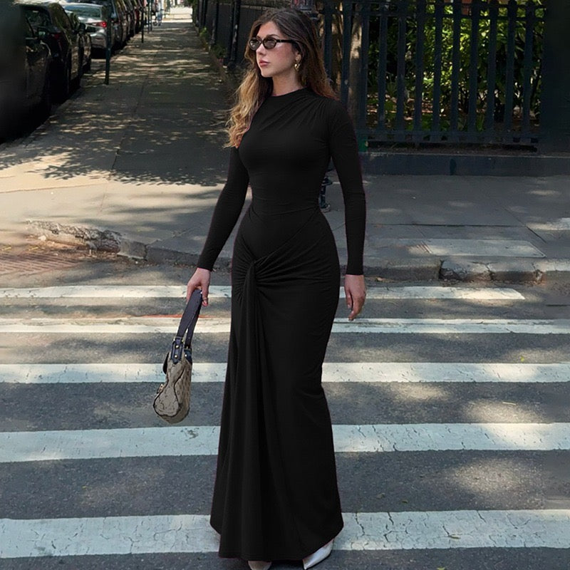 Maxi Dress with Ruching and Back Tie for Waist Fitting - Hermosa