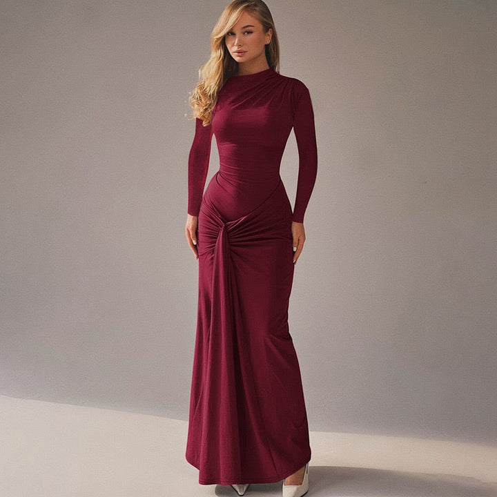 Maxi Dress with Ruching and Back Tie for Waist Fitting - Hermosa