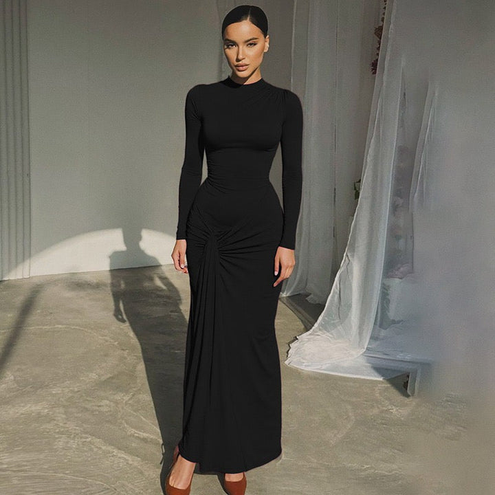 Maxi Dress with Ruching and Back Tie for Waist Fitting - Hermosa