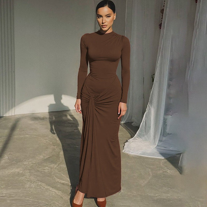 Maxi Dress with Ruching and Back Tie for Waist Fitting - Hermosa
