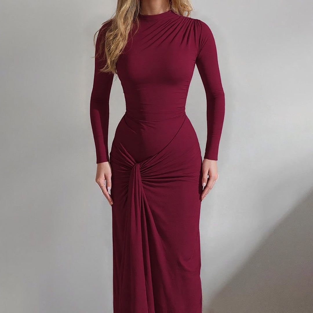 Maxi Dress with Ruching and Back Tie for Waist Fitting - Hermosa