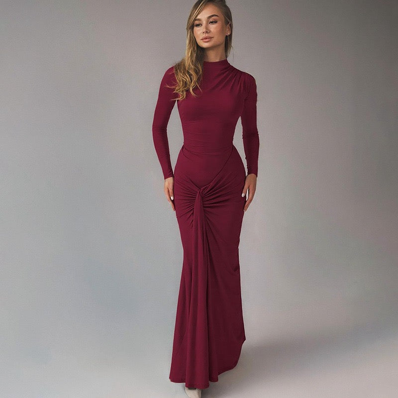 Maxi Dress with Ruching and Back Tie for Waist Fitting - Hermosa