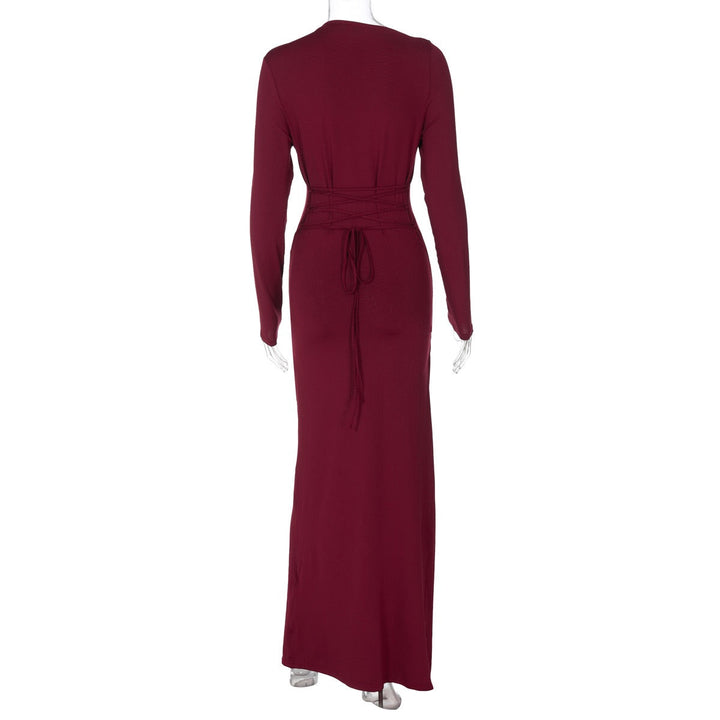 Maxi Dress with Ruching and Back Tie for Waist Fitting - Hermosa