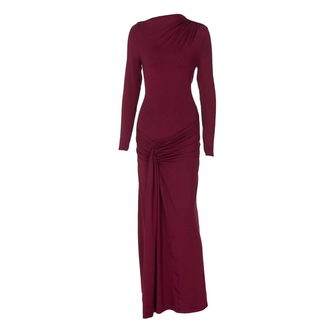 Maxi Dress with Ruching and Back Tie for Waist Fitting - Hermosa