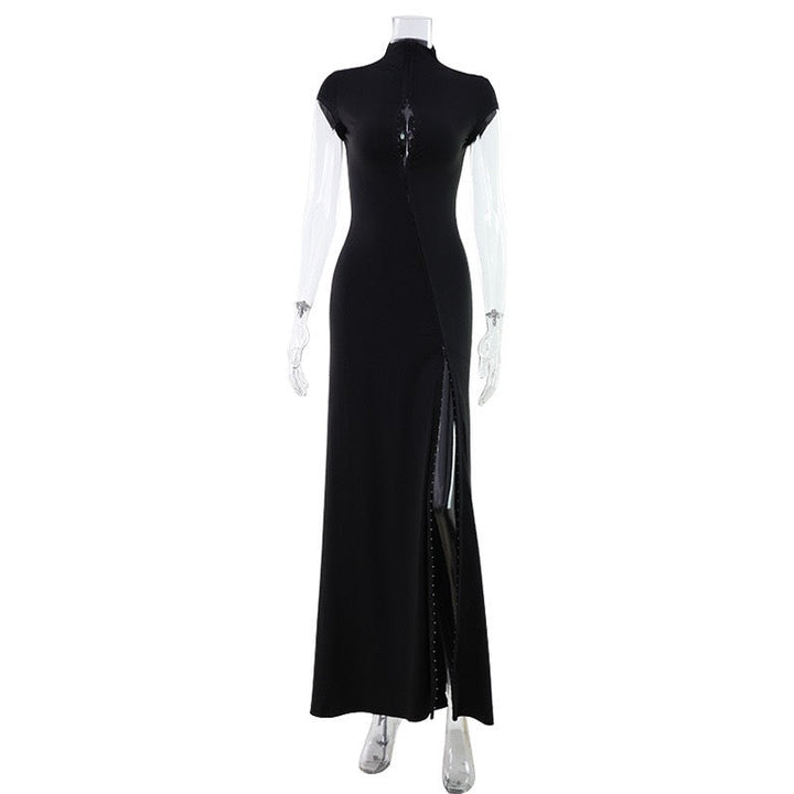 Maxi Dress with Asymmetric Slit and Pin Closure - Niv