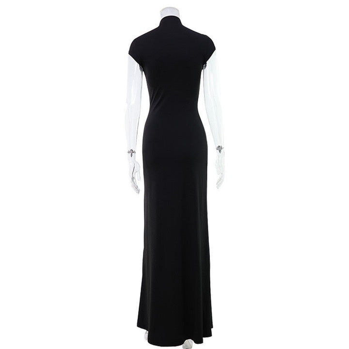 Maxi Dress with Asymmetric Slit and Pin Closure - Niv