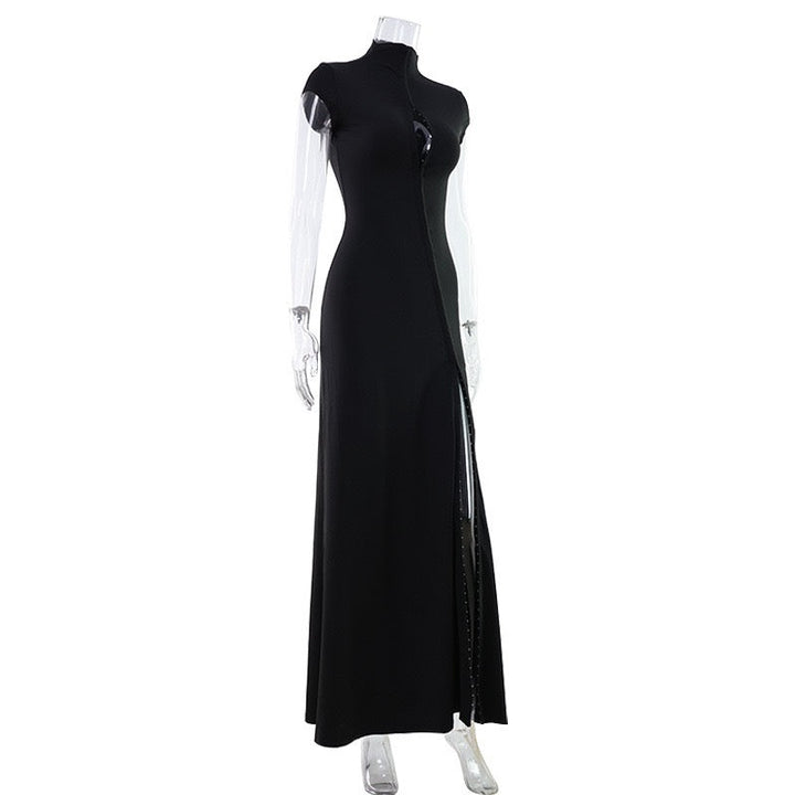 Maxi Dress with Asymmetric Slit and Pin Closure - Niv
