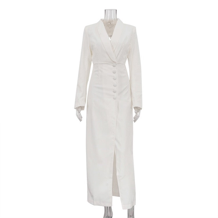 Elegant Tailored Maxi Dress with Button Decoration and Slit Design - YEARA