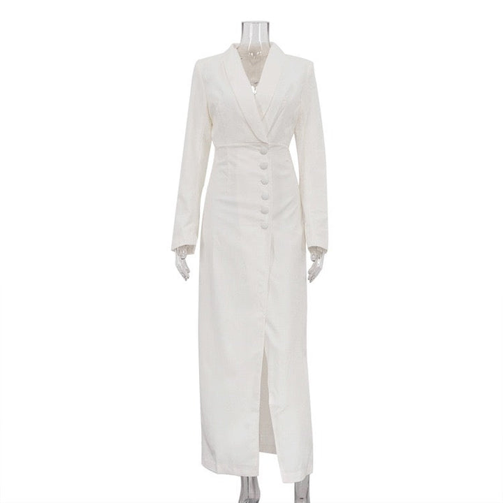 Elegant Tailored Maxi Dress with Button Decoration and Slit Design - YEARA