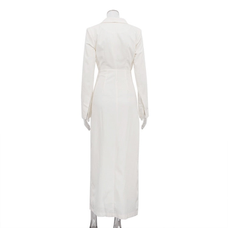 Elegant Tailored Maxi Dress with Button Decoration and Slit Design - YEARA