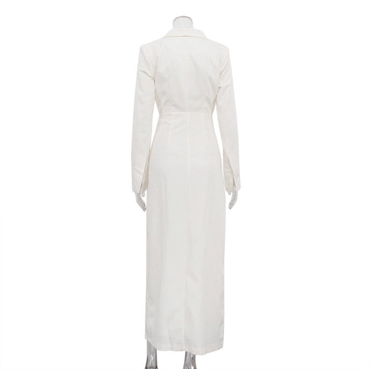 Elegant Tailored Maxi Dress with Button Decoration and Slit Design - YEARA