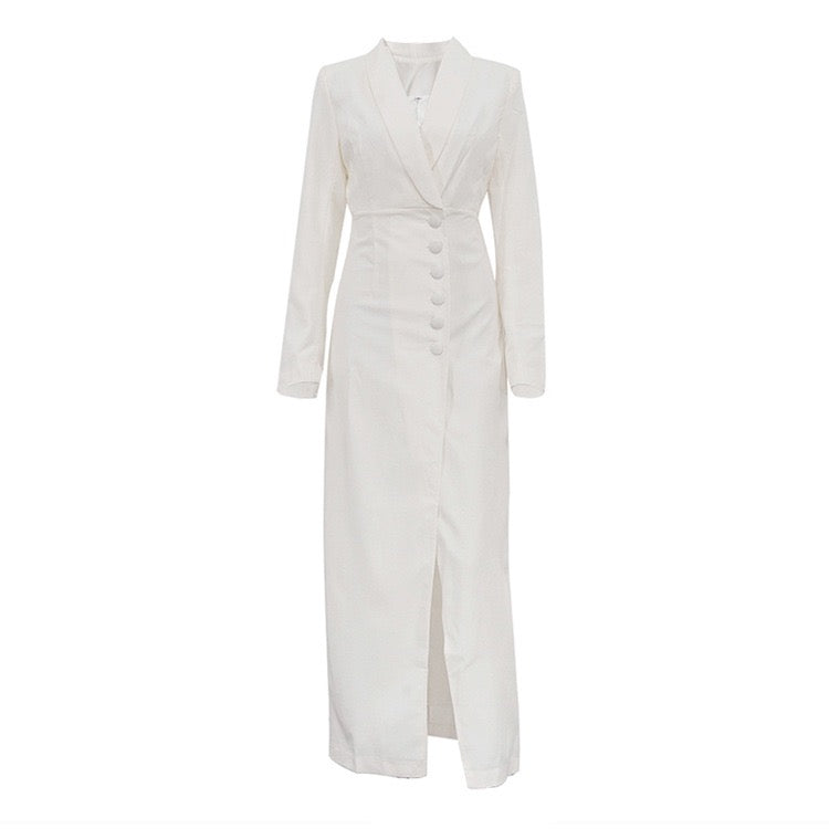 Elegant Tailored Maxi Dress with Button Decoration and Slit Design - YEARA