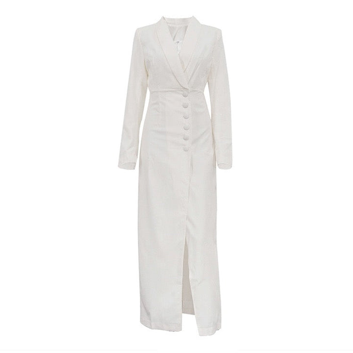 Elegant Tailored Maxi Dress with Button Decoration and Slit Design - YEARA