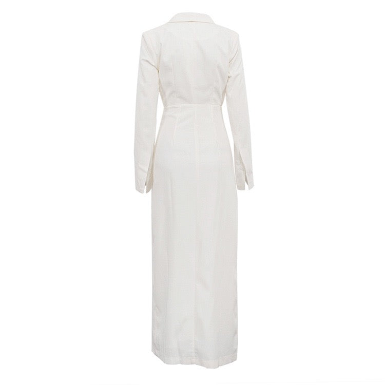 Elegant Tailored Maxi Dress with Button Decoration and Slit Design - YEARA