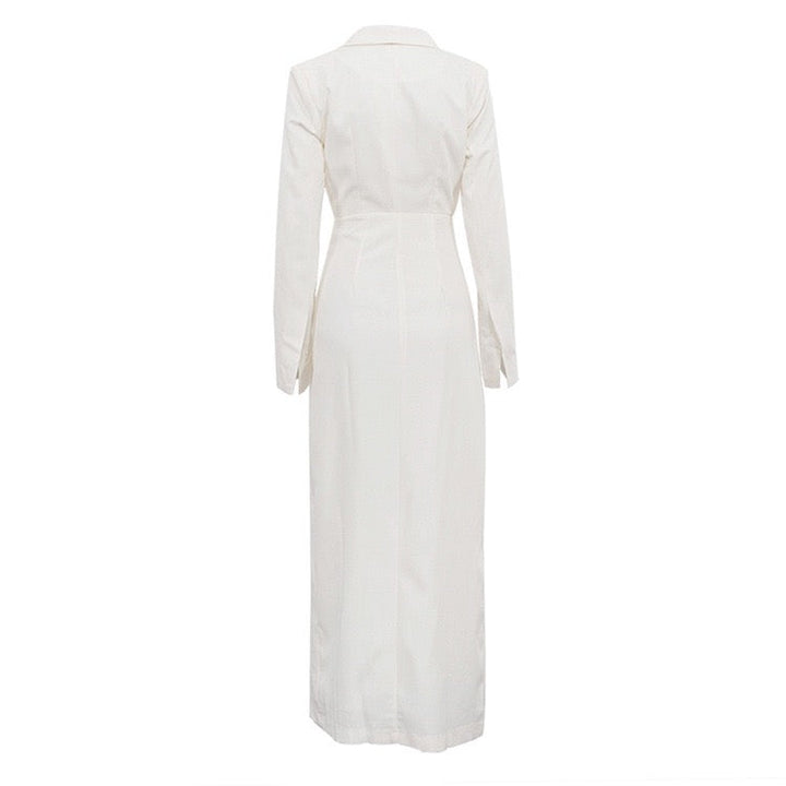 Elegant Tailored Maxi Dress with Button Decoration and Slit Design - YEARA