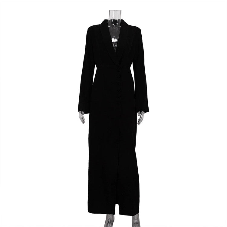 Elegant Tailored Maxi Dress with Button Decoration and Slit Design - YEARA