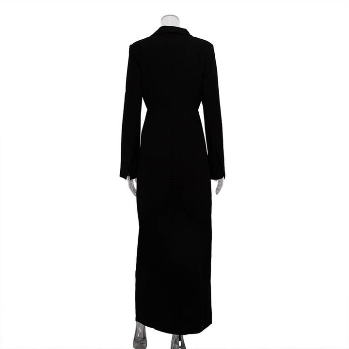 Elegant Tailored Maxi Dress with Button Decoration and Slit Design - YEARA