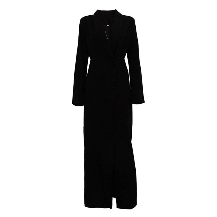 Elegant Tailored Maxi Dress with Button Decoration and Slit Design - YEARA