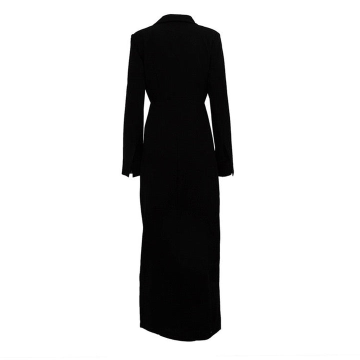 Elegant Tailored Maxi Dress with Button Decoration and Slit Design - YEARA