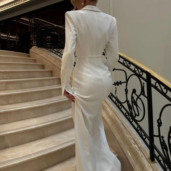 Elegant Tailored Maxi Dress with Button Decoration and Slit Design - YEARA