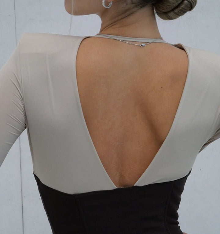 Corset Maxi Dress with Slit and Pleats, V-Neck, Open Back - TANIR