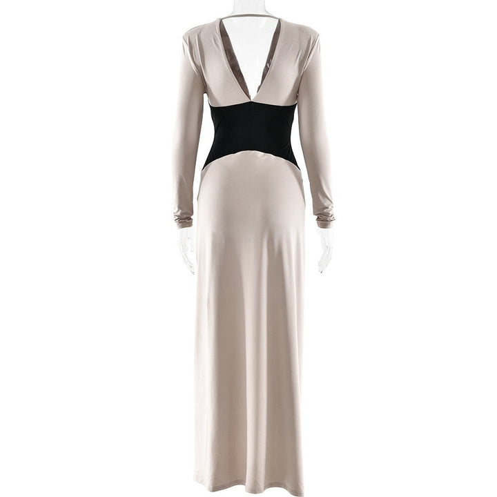 Corset Maxi Dress with Slit and Pleats, V-Neck, Open Back - TANIR