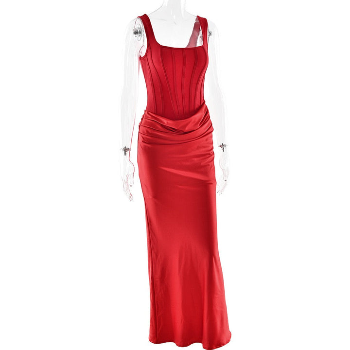 Maxi Dress with Satin Pleats and Corset Design - Tamara