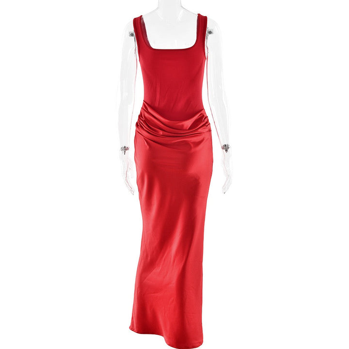 Maxi Dress with Satin Pleats and Corset Design - Tamara