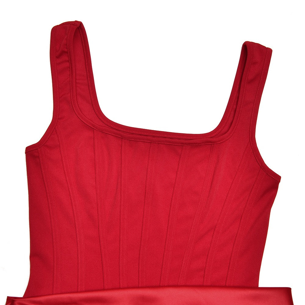 Maxi Dress with Satin Pleats and Corset Design - Tamara