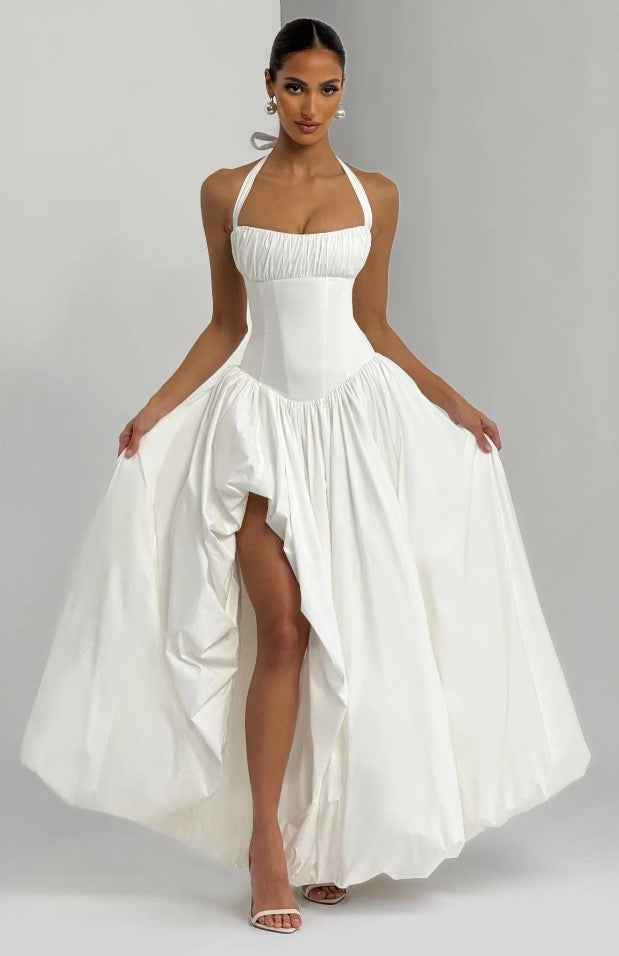 Balloon Maxi Dress with Slit and Back Tie Design - Bianca