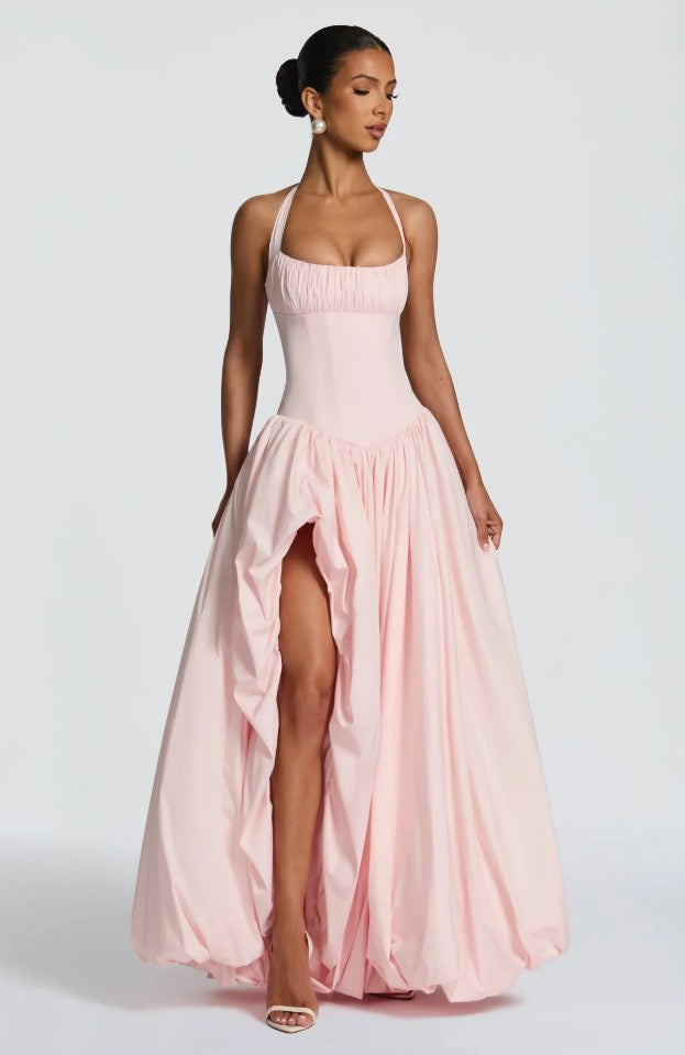 Balloon Maxi Dress with Slit and Back Tie Design - Bianca