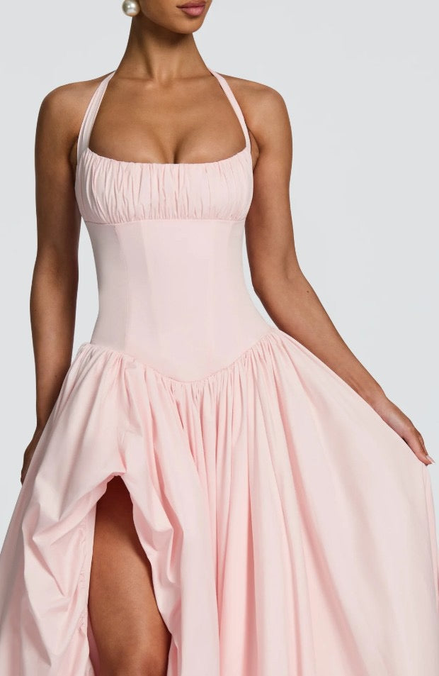 Balloon Maxi Dress with Slit and Back Tie Design - Bianca