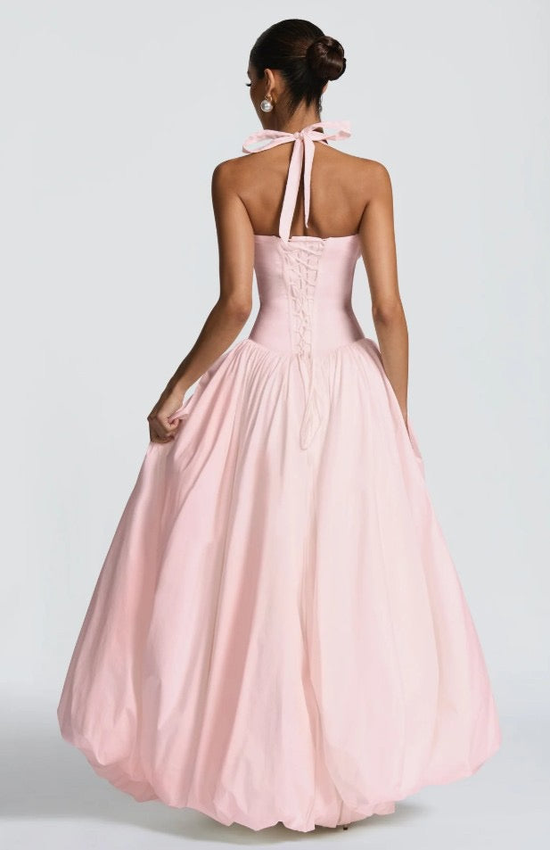 Balloon Maxi Dress with Slit and Back Tie Design - Bianca