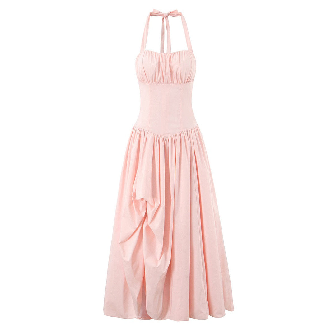 Balloon Maxi Dress with Slit and Back Tie Design - Bianca