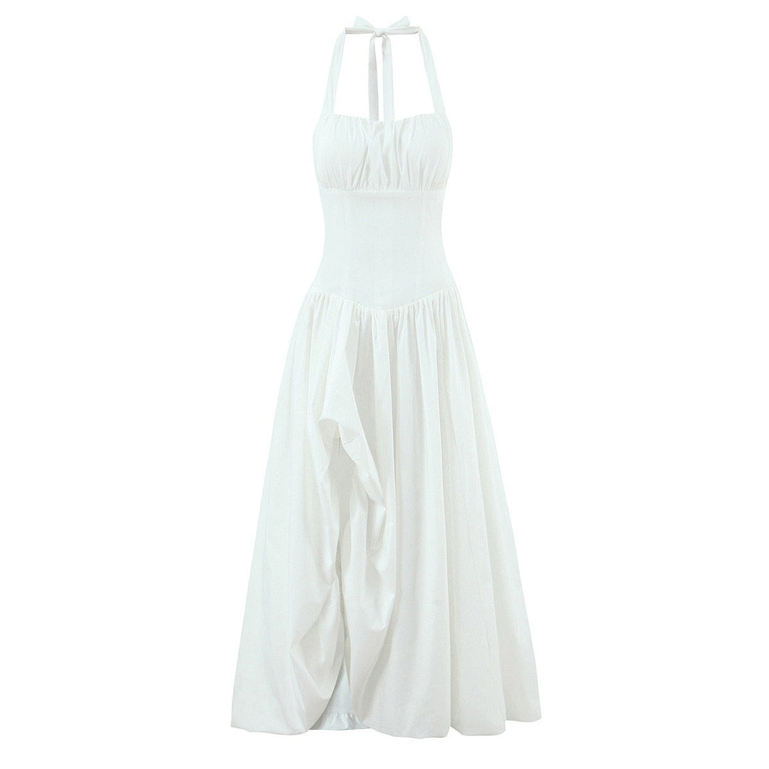 Balloon Maxi Dress with Slit and Back Tie Design - Bianca