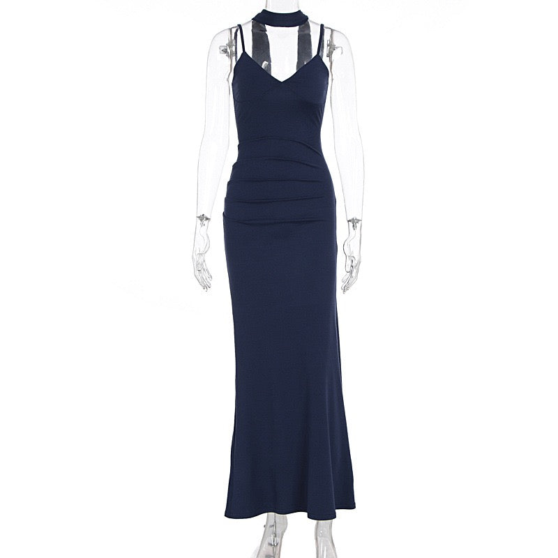 Shiny Shaping Maxi Dress with Matching Scarf Decoration - Cassie