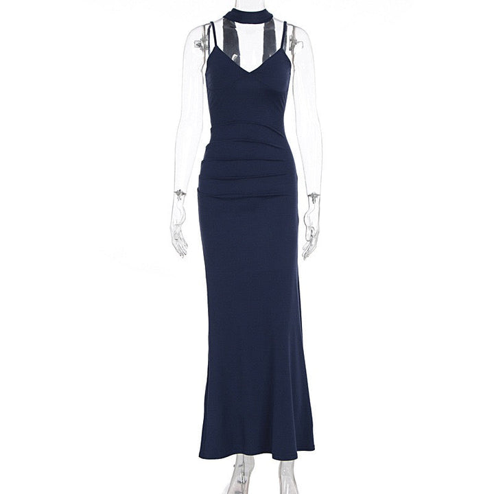 Shiny Shaping Maxi Dress with Matching Scarf Decoration - Cassie