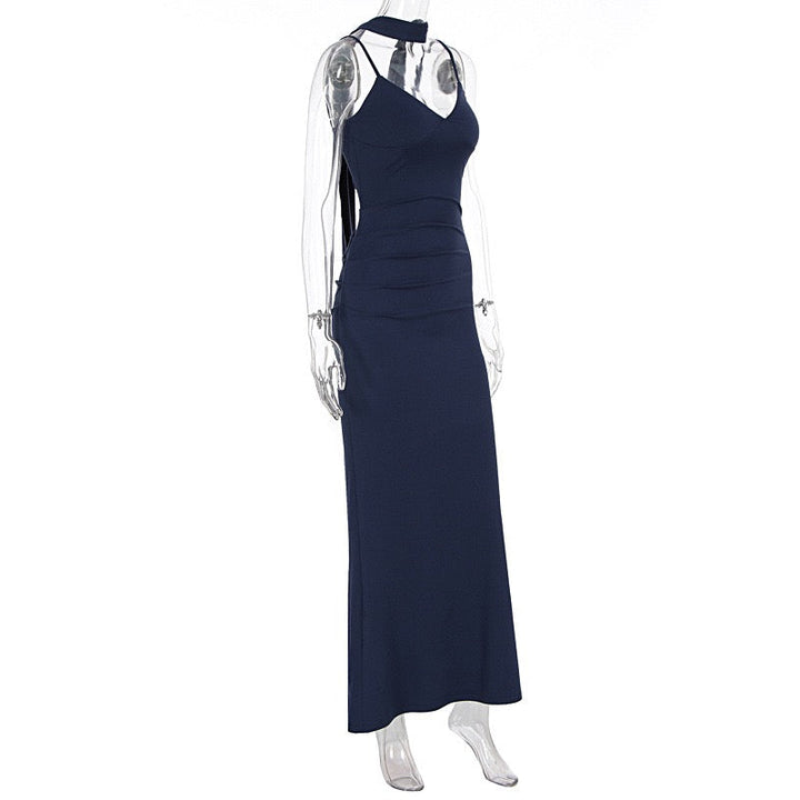 Shiny Shaping Maxi Dress with Matching Scarf Decoration - Cassie