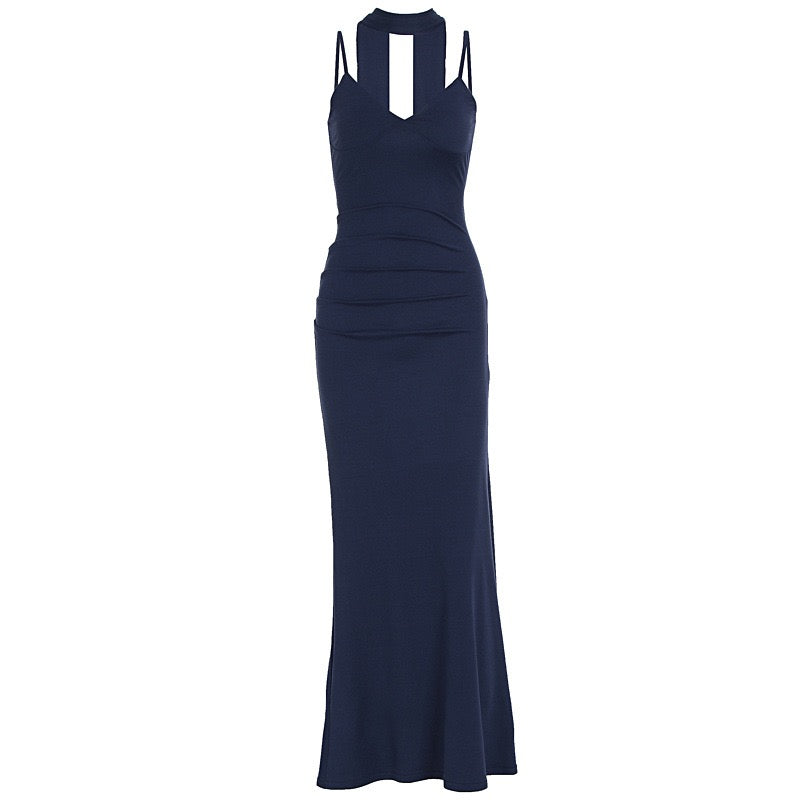 Shiny Shaping Maxi Dress with Matching Scarf Decoration - Cassie
