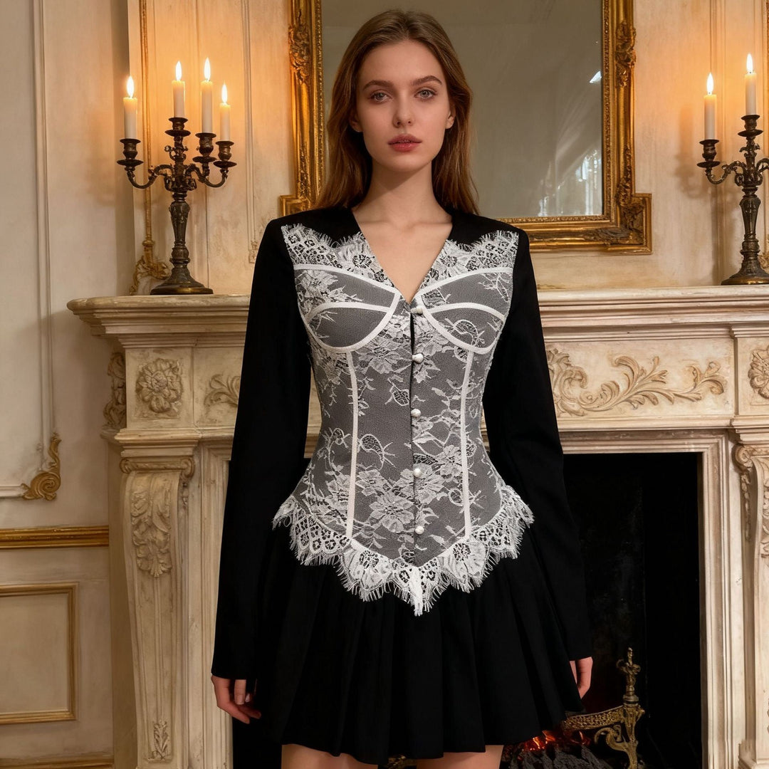 Elegant mini dress with lace decoration - RITA