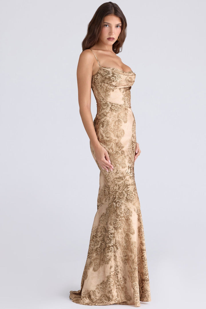 Elegant maxi dress with vintage floral print - DIKLA