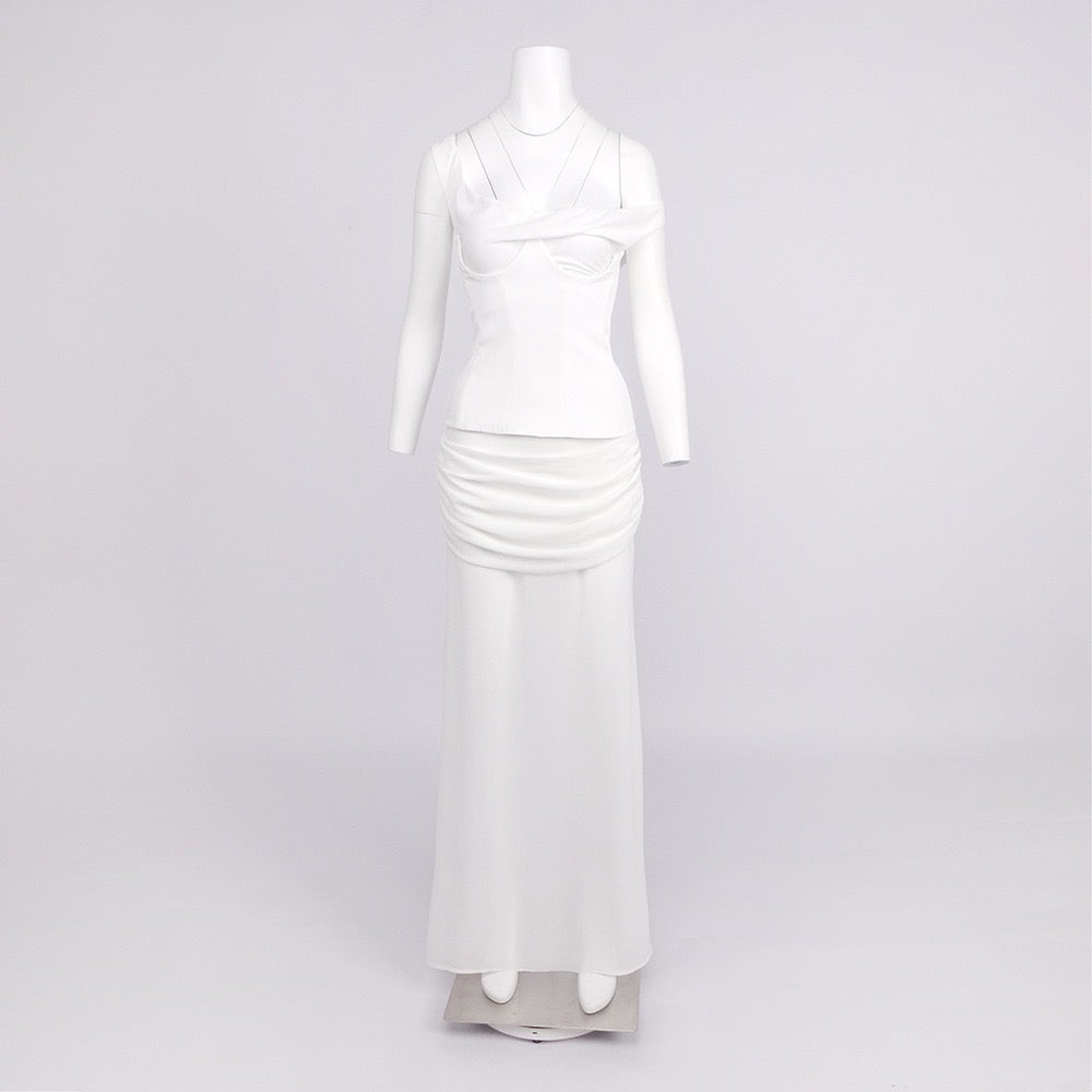 Chiffon maxi dress with a corset design and pin fastening - TOMMY