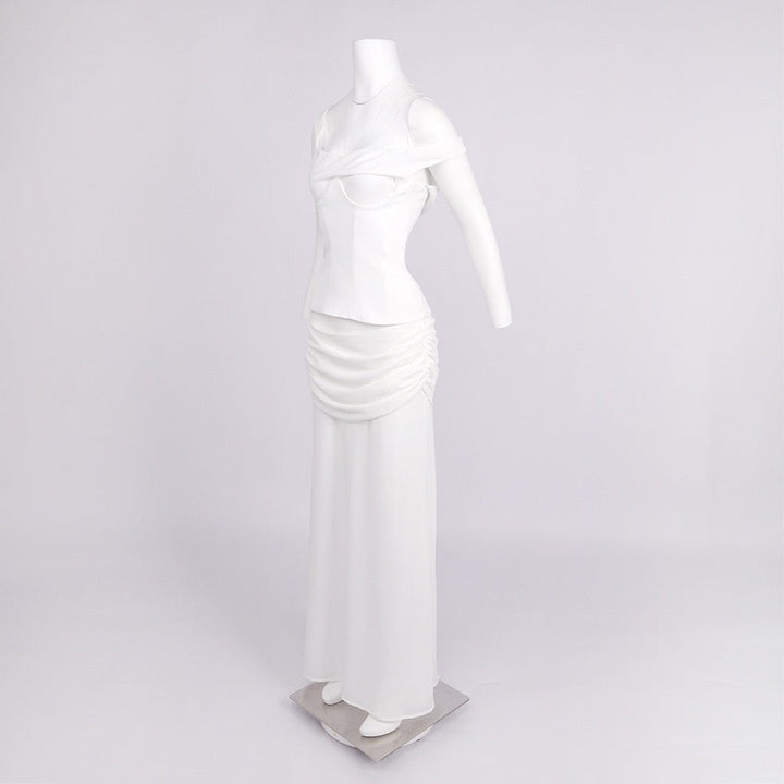 Chiffon maxi dress with a corset design and pin fastening - TOMMY