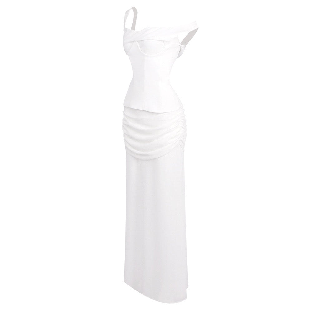 Chiffon maxi dress with a corset design and pin fastening - TOMMY