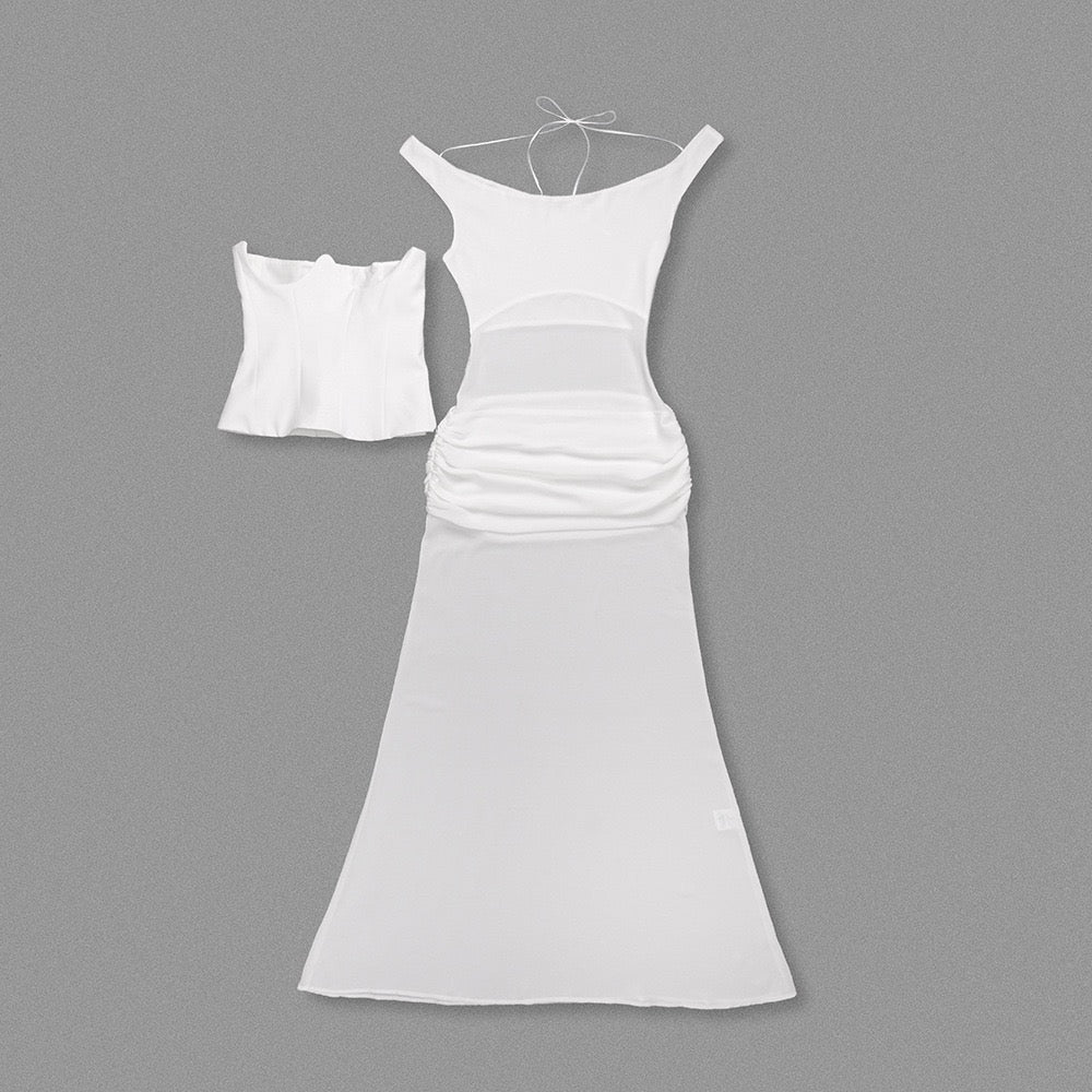 Chiffon maxi dress with a corset design and pin fastening - TOMMY